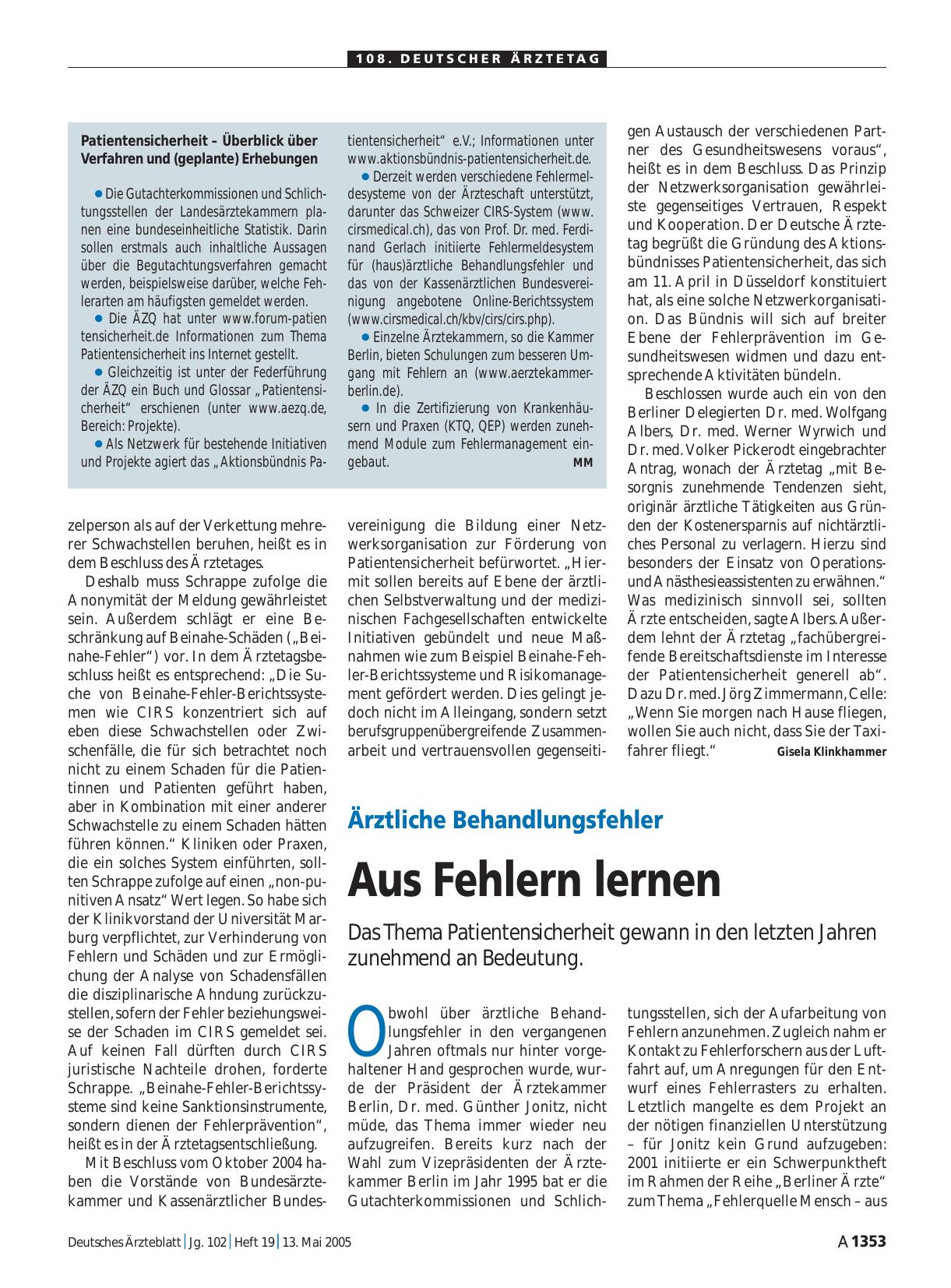 Vorschauseite 1: Patientensicherheit – Überblick über Verfahren und (geplante) Erhebungen