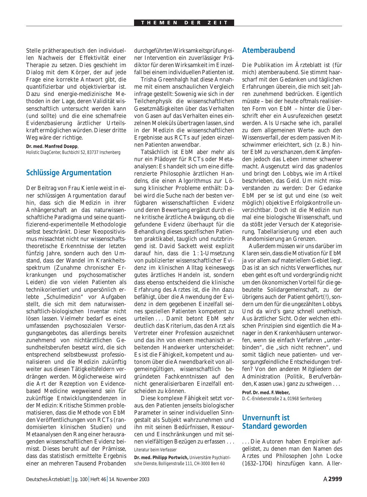 Vorschauseite 1: Evidenzbasierte Medizin: Konkurs der ärztlichen Urteilskraft? Schlüssige Argumentation