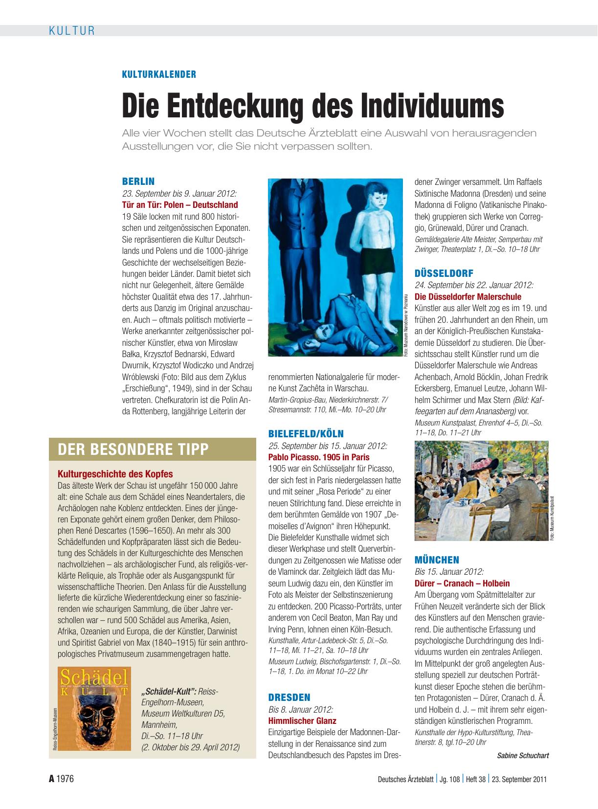 Vorschauseite 1: Kulturkalender: Die Entdeckung des Individuums