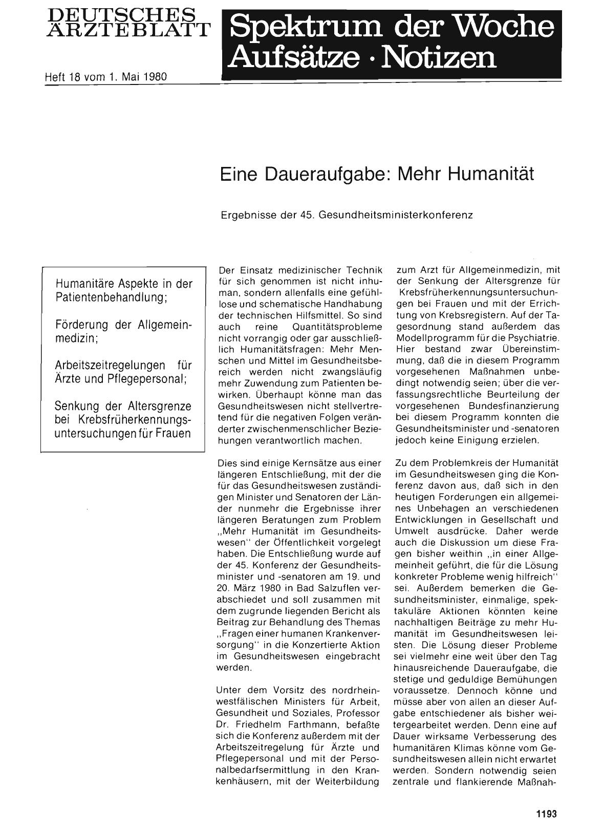Vorschauseite 1: Eine Daueraufgabe: Mehr Humanität