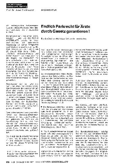 Vorschauseite 1: Endlich Parkrecht für Ärzte durch Gesetz garantieren!