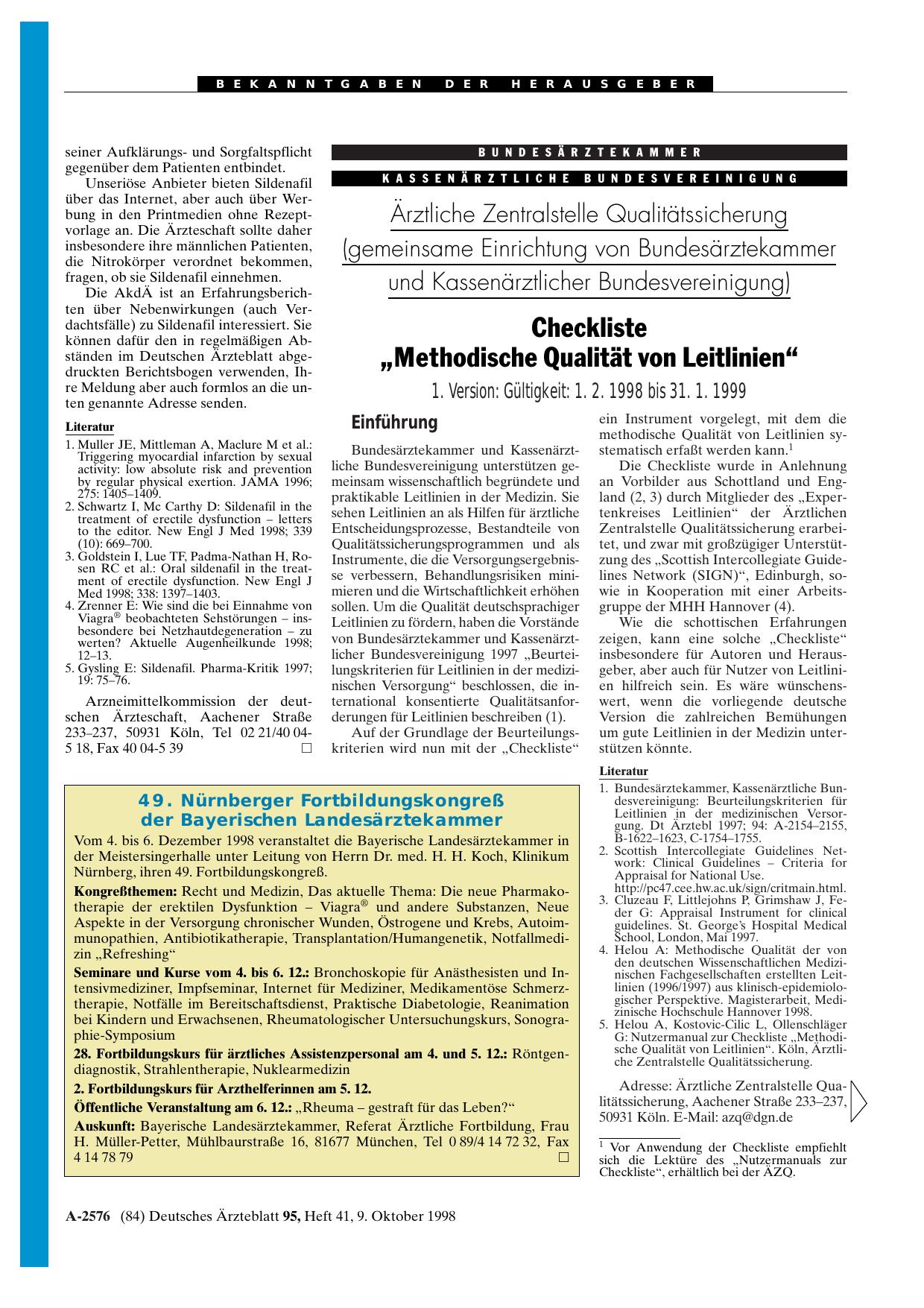 Vorschauseite 1: 49. Nürnberger Fortbildungskongreß der Bayerischen Landesärztekammer