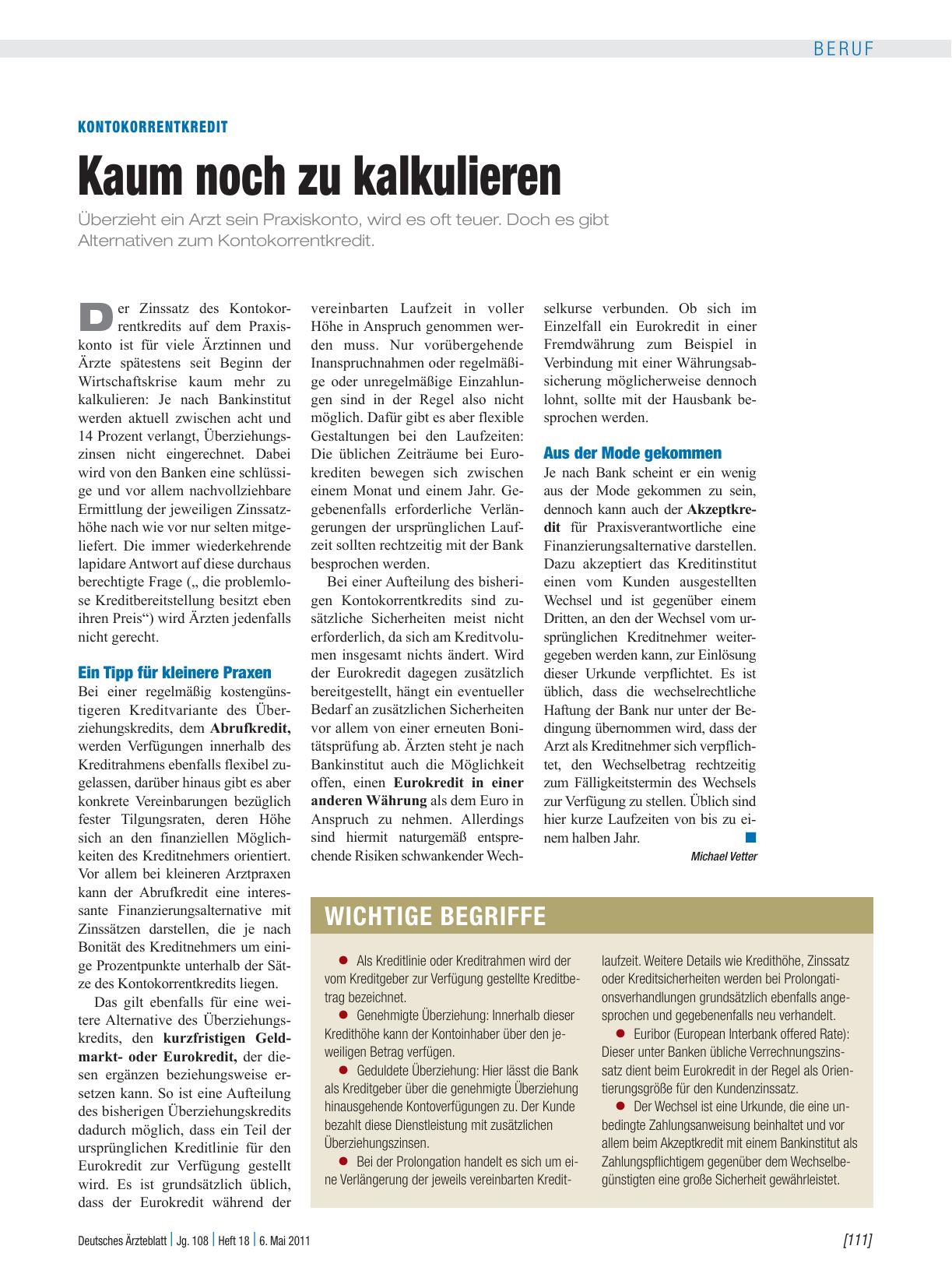Vorschauseite 1: Kontokorrentkredit: Kaum noch zu kalkulieren