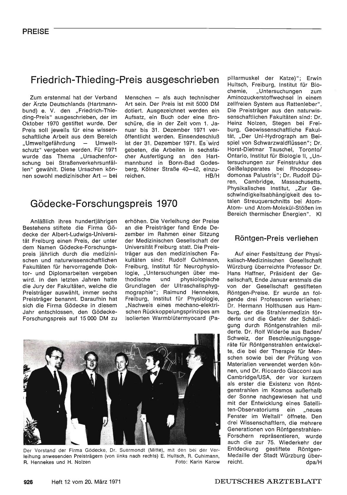Vorschauseite 1: Friedrich-Thieding-Preis ausgeschrieben