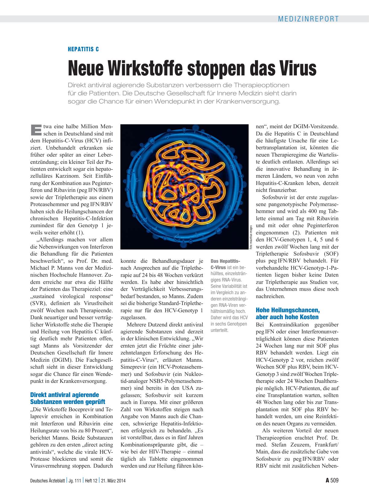 Vorschauseite 1: Hepatitis C: Neue Wirkstoffe stoppen das Virus