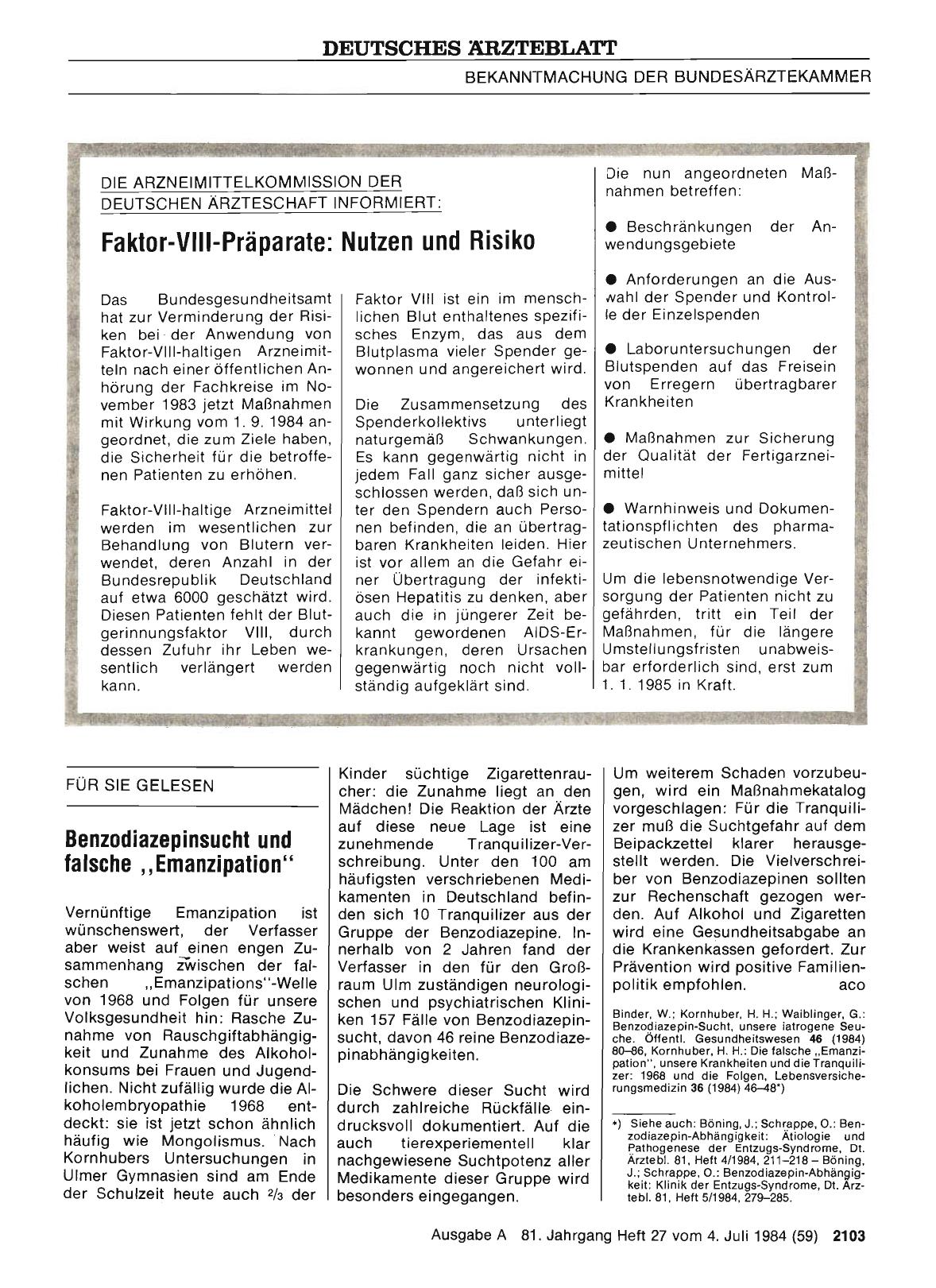 Vorschauseite 1: Faktor-VIII-Präparate: Nutzen und Risiko