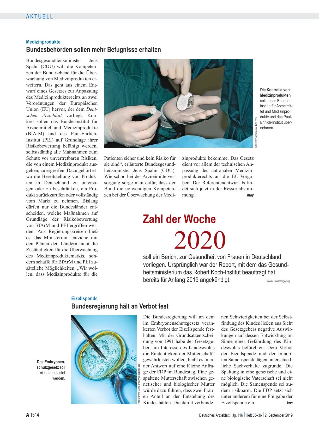 Vorschauseite 1: Eizellspende: Bundesregierung hält an Verbot fest