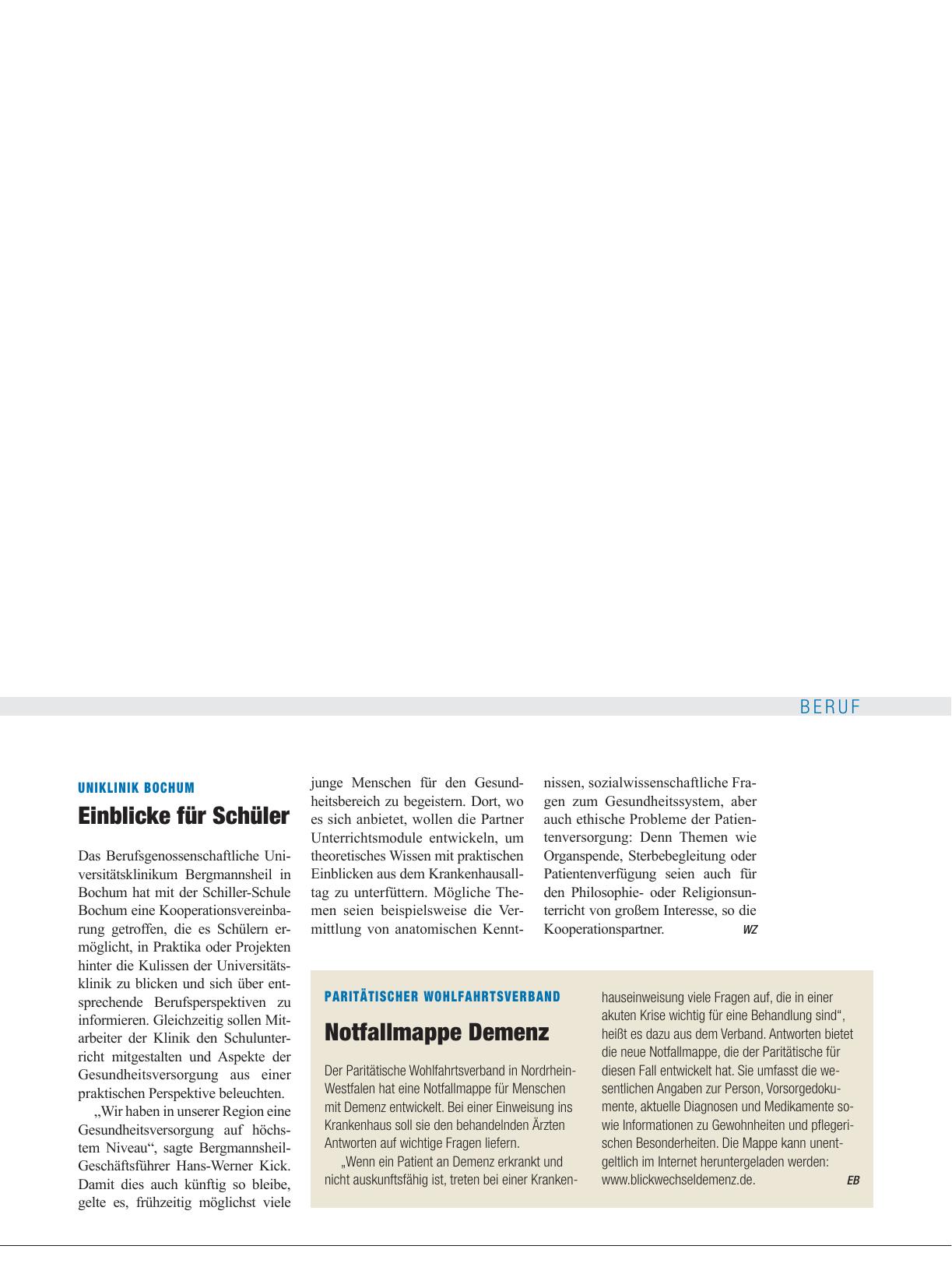 Vorschauseite 1: Uniklinik Bochum: Einblicke für Schüler