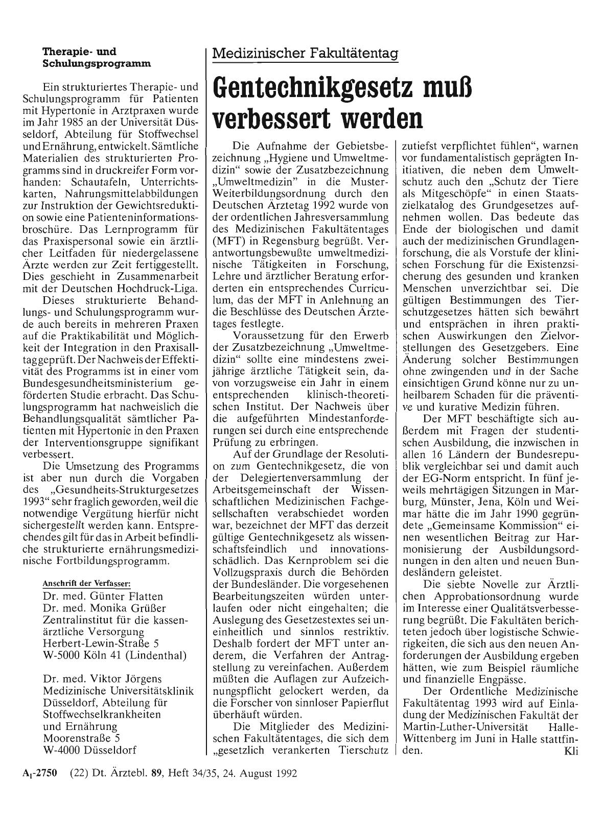 Vorschauseite 1: Medizinischer Fakultätentag: Gentechnikgesetz muß verbessert werden