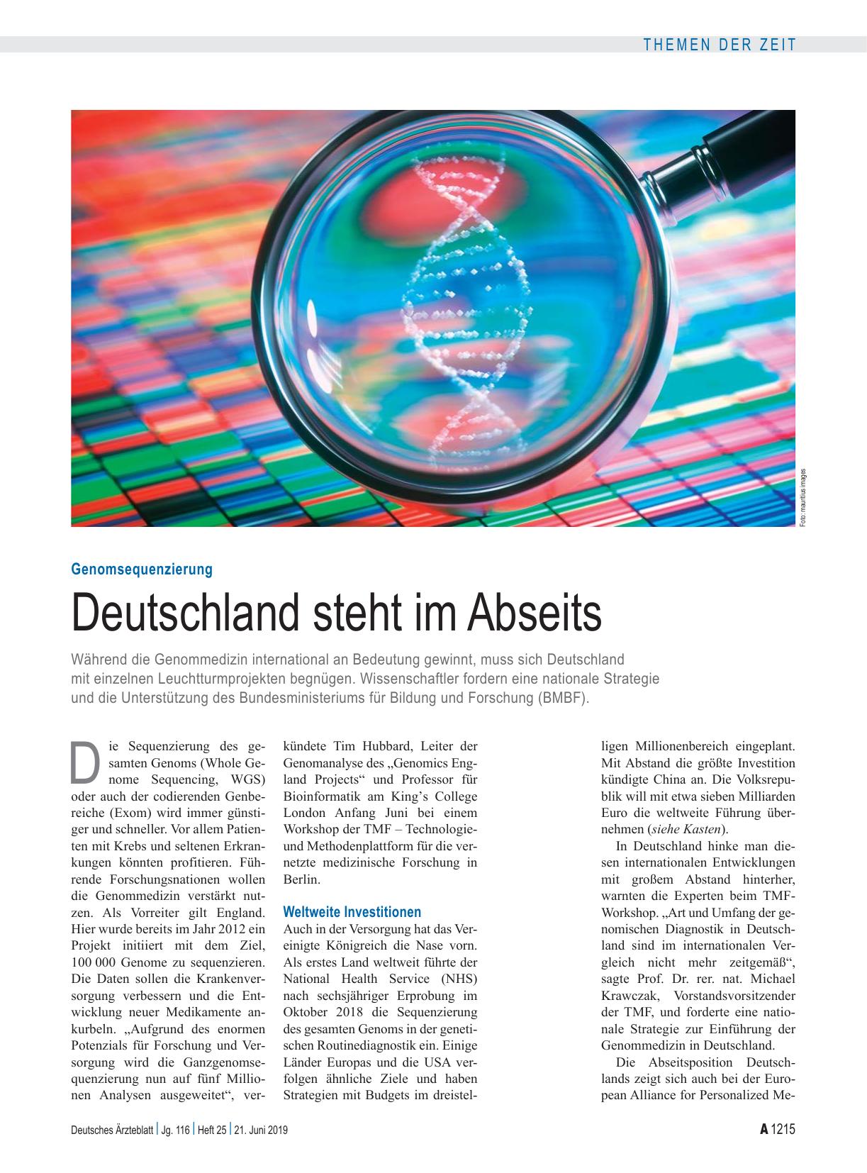 Vorschauseite 1: Genomsequenzierung: Deutschland steht im Abseits