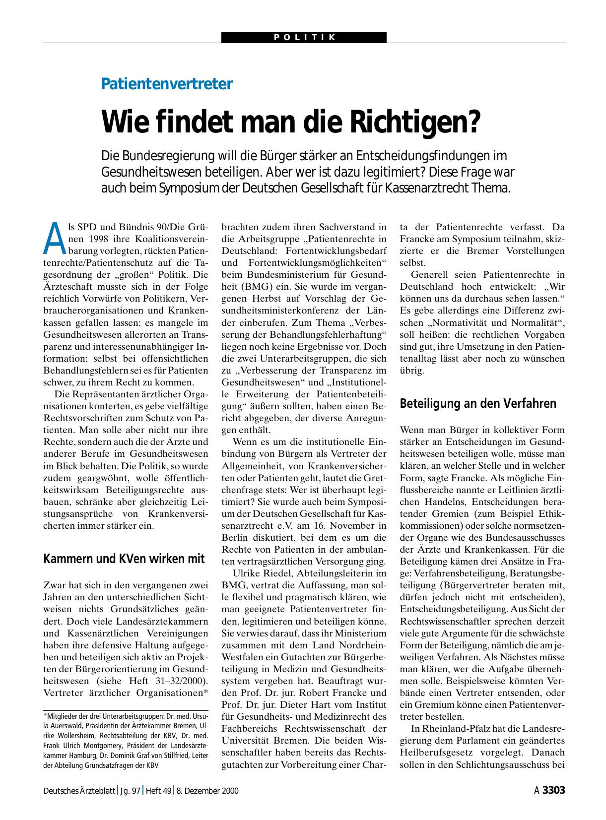 Vorschauseite 1: Patientenvertreter: Wie findet man die Richtigen?