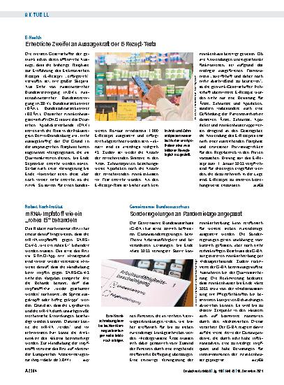 Vorschauseite 1: E-Health: Erhebliche Zweifel an Aussagekraft der E-Rezept-Tests