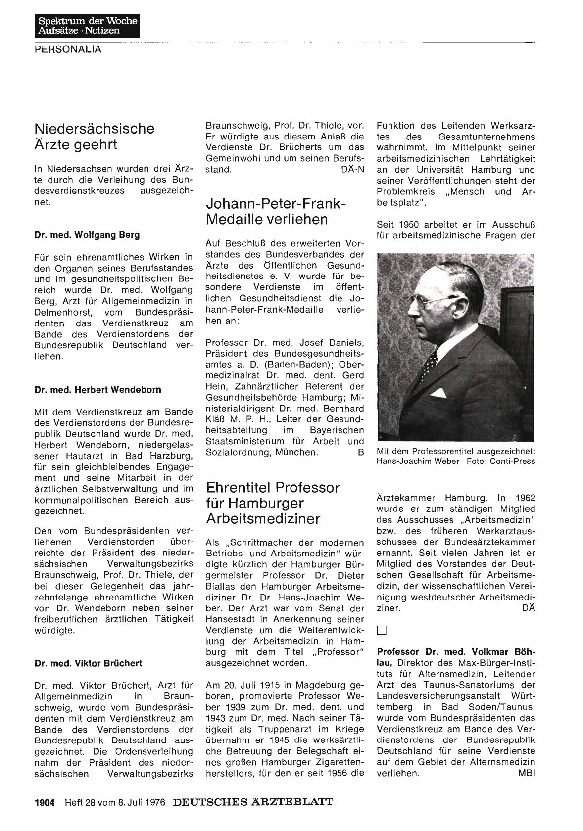 Vorschauseite 1: Johann-Peter-Frank-Medaille verliehen