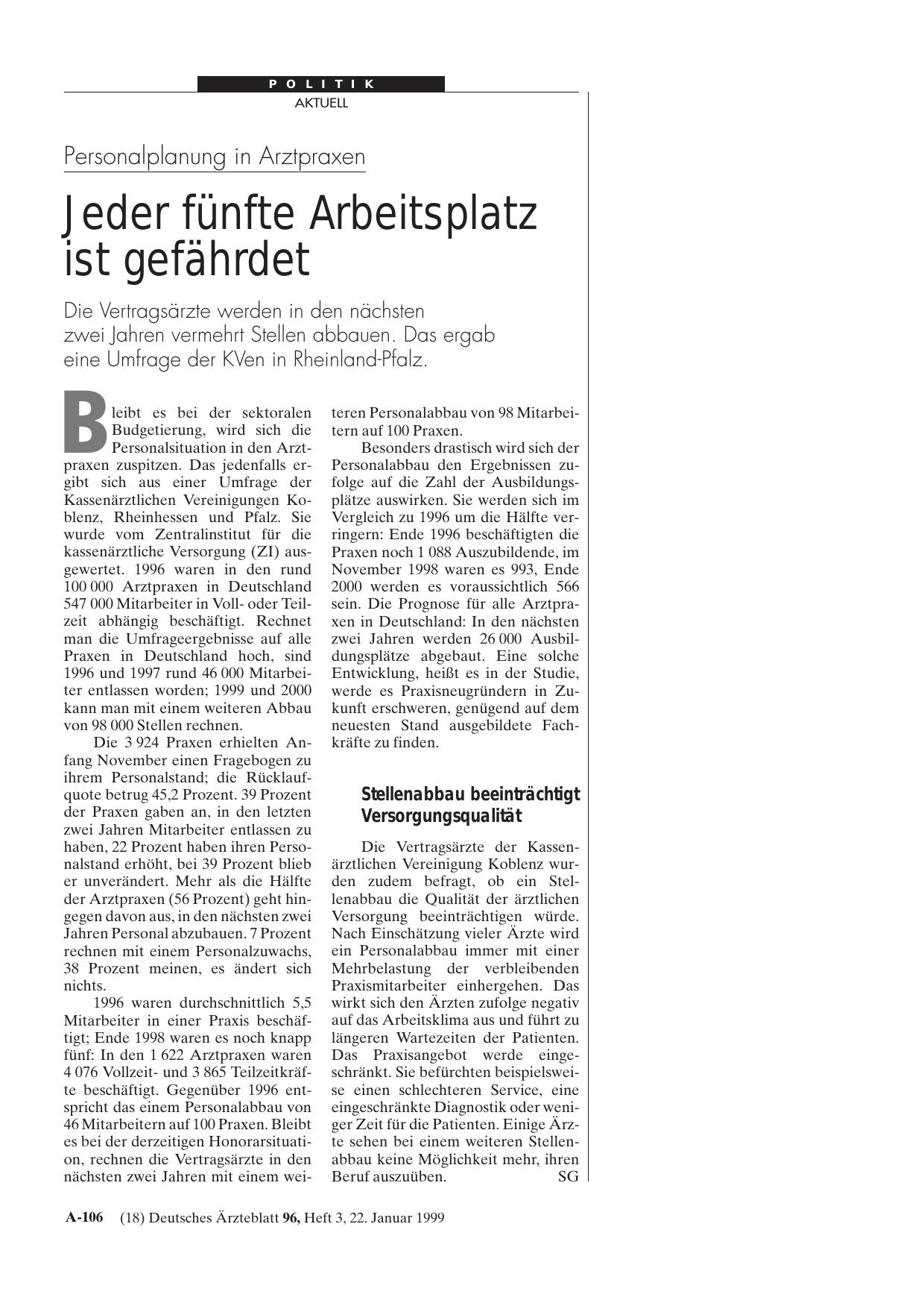 Vorschauseite 1: Personalplanung in Arztpraxen: Jeder fünfte Arbeitsplatz ist gefährdet
