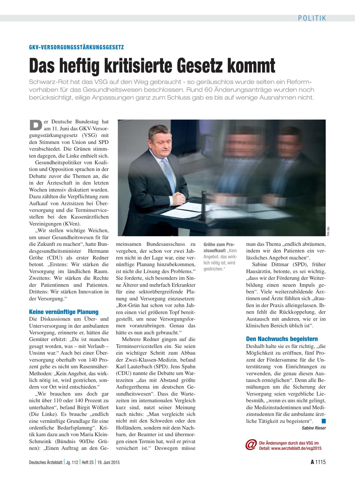 Vorschauseite 1: GKV-Versorgungsstärkungsgesetz: Das heftig kritisierte Gesetz kommt