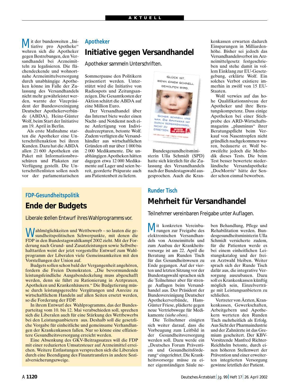 Vorschauseite 1: FDP-Gesundheitspolitik: Ende der Budgets