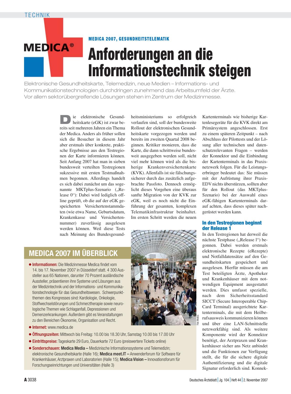 Vorschauseite 1: MEDICA 2007, Gesundheitstelematik: Anforderungen an die Informationstechnik steigen