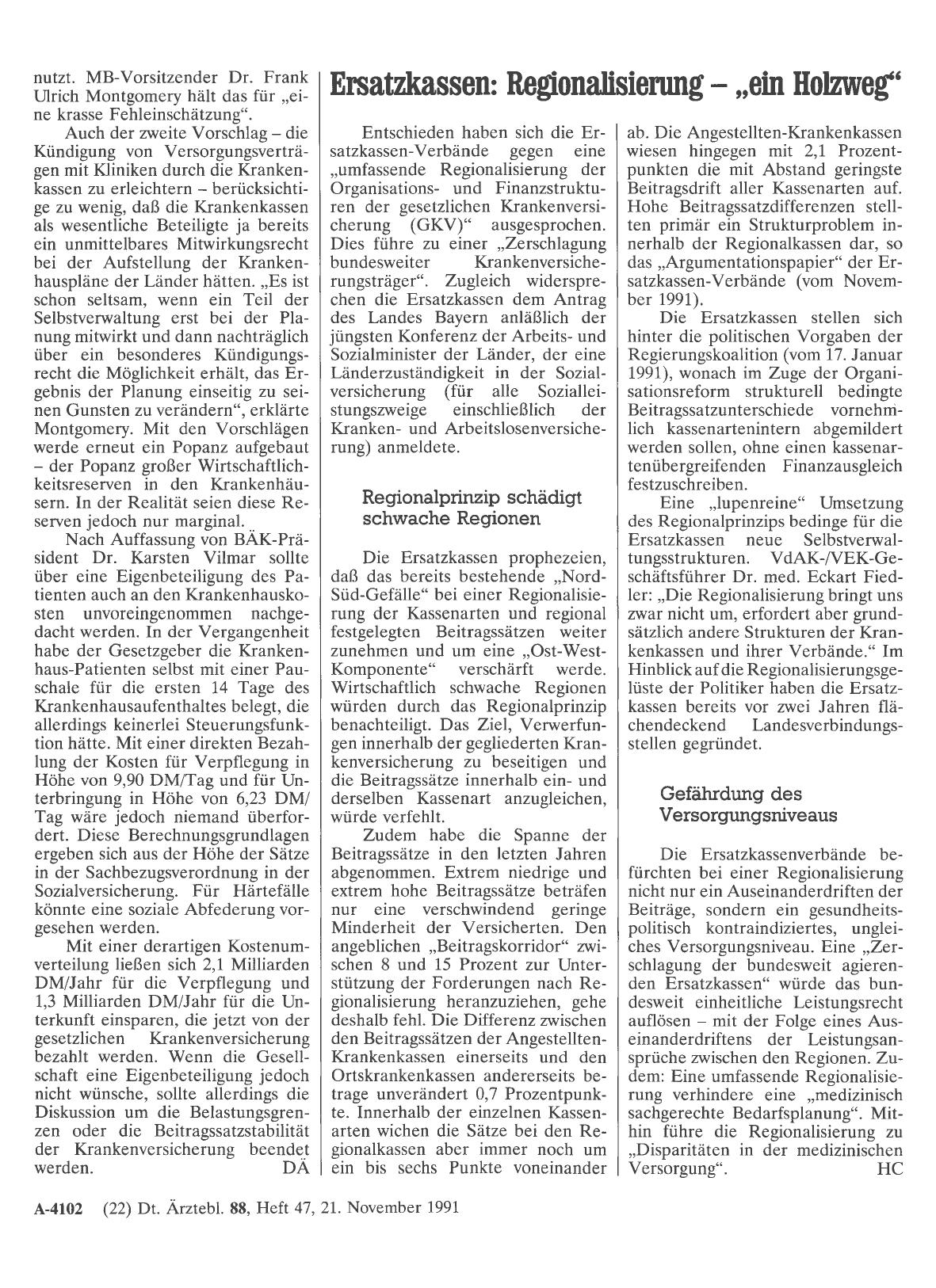 Vorschauseite 1: Ersatzkassen: Regionalisierung — „ein Holzweg“