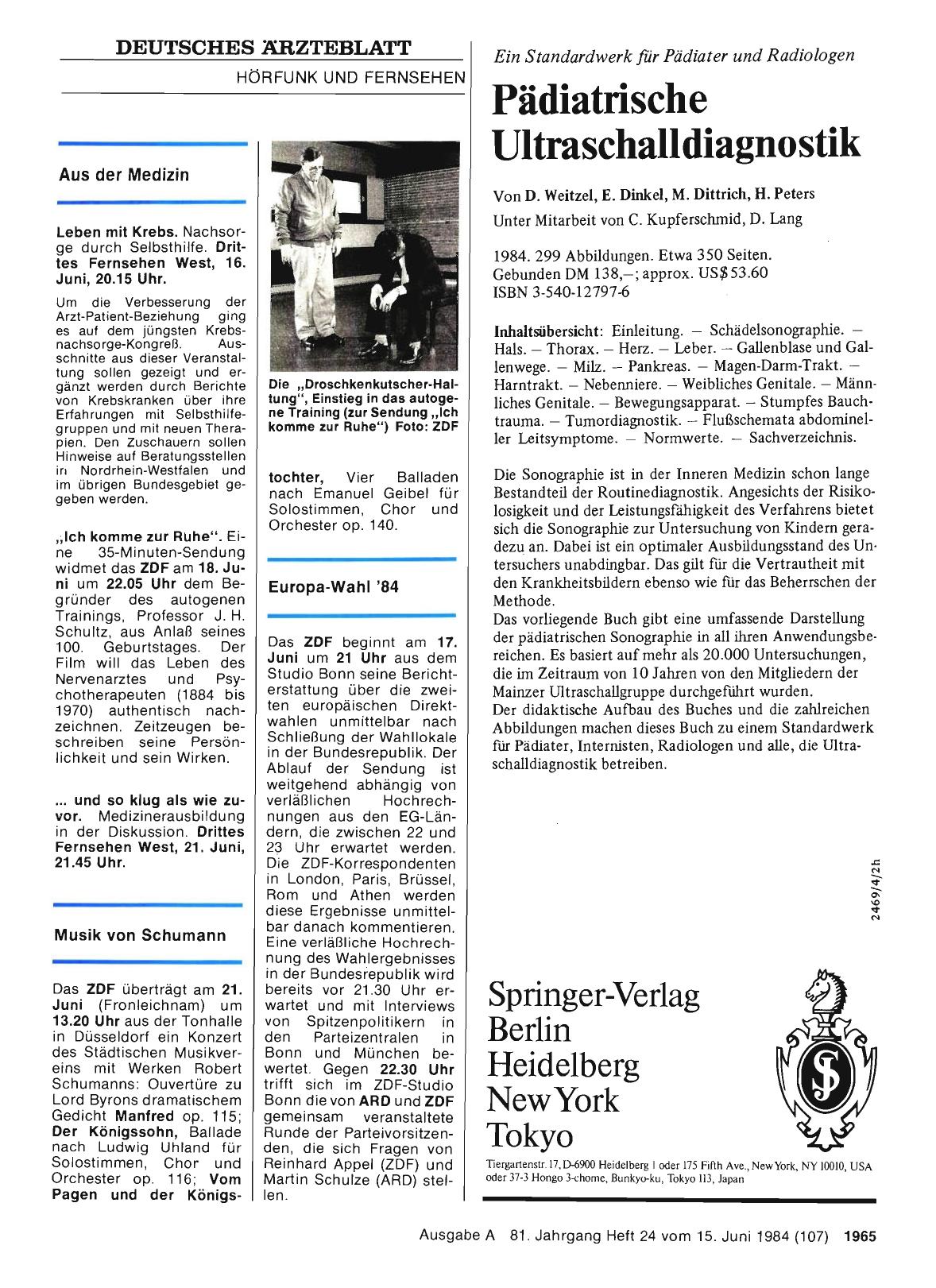 Vorschauseite 1: Aus der Medizin / Musik von Schumann/ Europa -Wahl '84