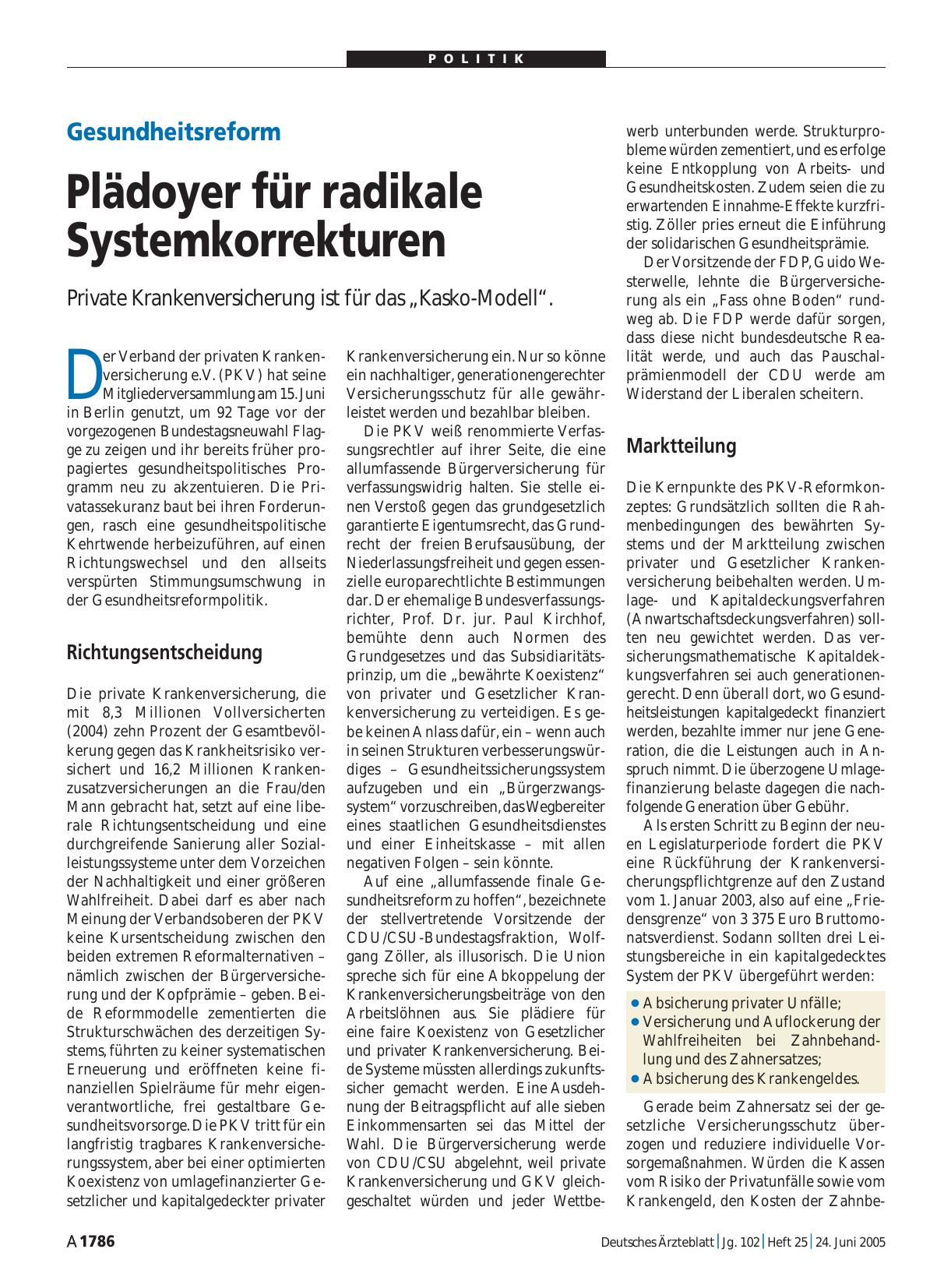 Vorschauseite 1: Gesundheitsreform: Plädoyer für radikale Systemkorrekturen