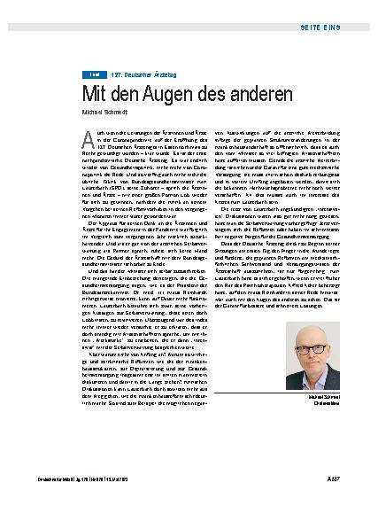 Vorschauseite 1: 127. Deutscher Ärztetag: Mit den Augen des anderen
