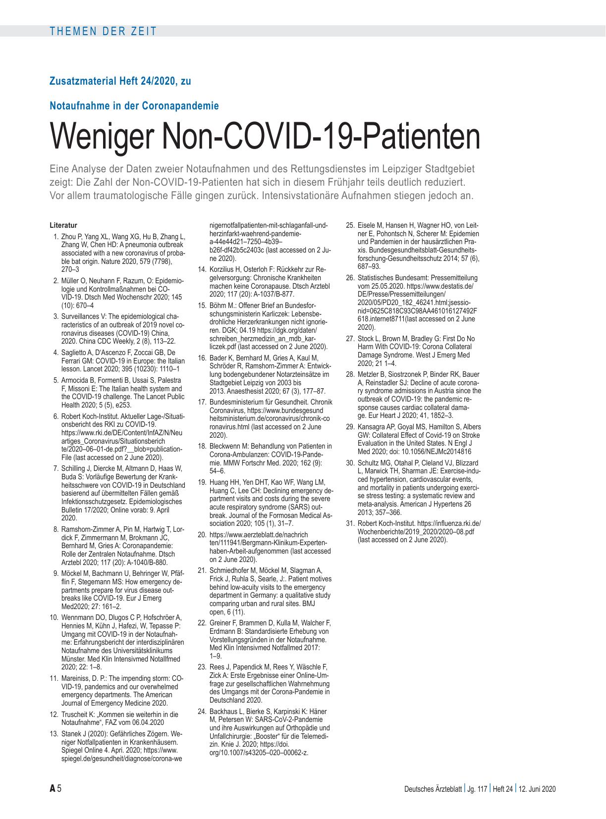 Vorschauseite 5: Notaufnahme während der Coronapandemie: Weniger Non-COVID-19-Notfälle