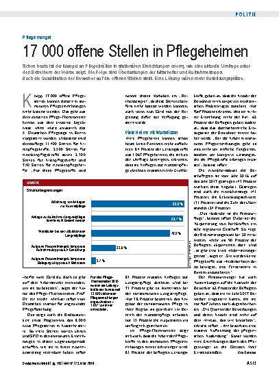 Vorschauseite 1: Pflegemangel: 17 000 offene Stellen in Pflegeheimen