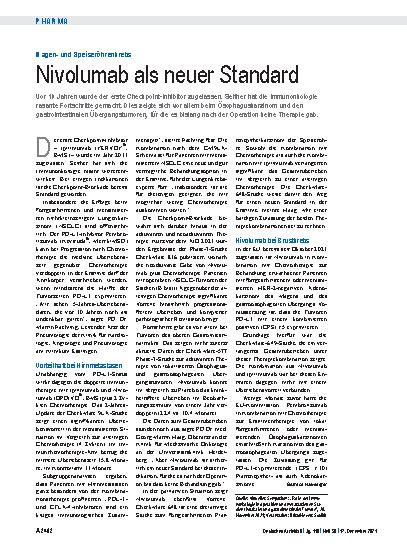 Vorschauseite 1: Magenund Speiseröhrenkrebs: Nivolumab als neuer Standard