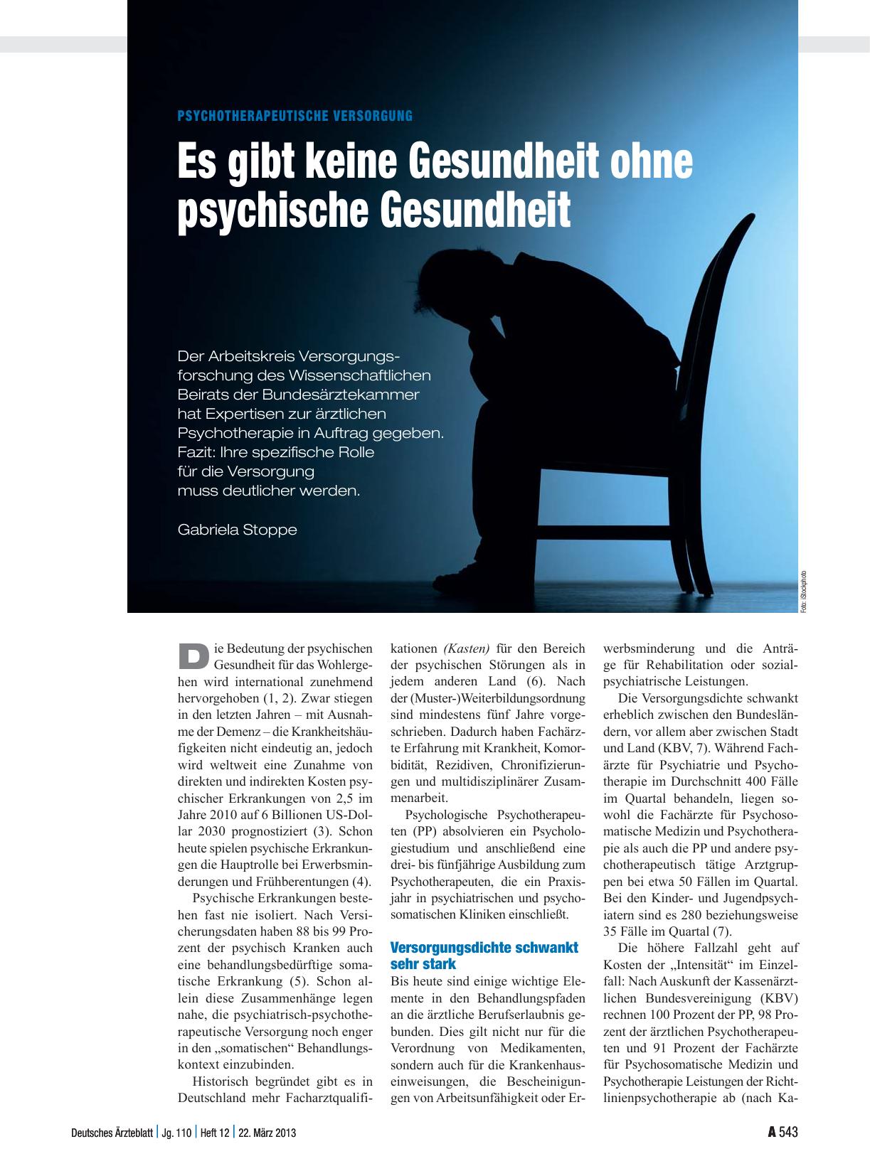 Vorschauseite 1: Psychotherapeutische Versorgung: Es gibt keine Gesundheit ohne psychische Gesundheit