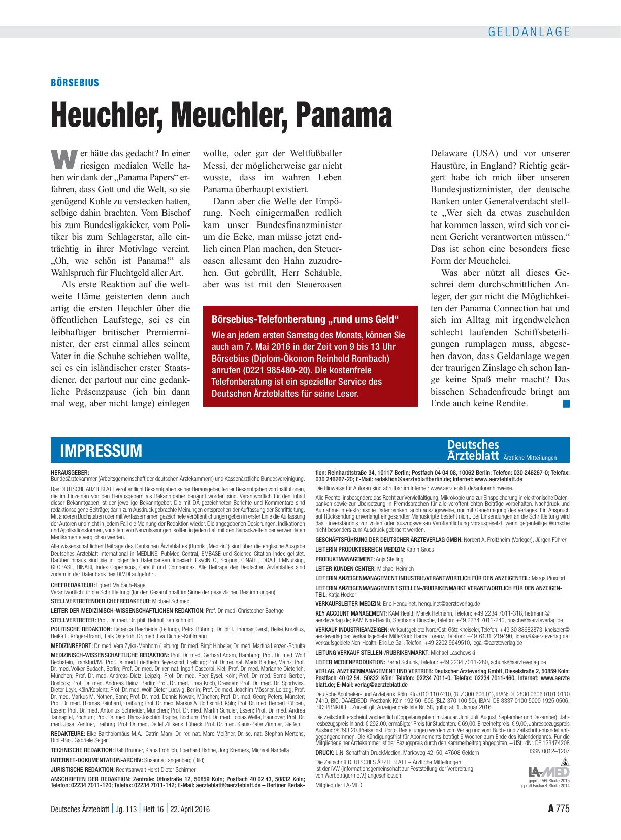 Vorschauseite 1: Börsebius: Heuchler, Meuchler, Panama