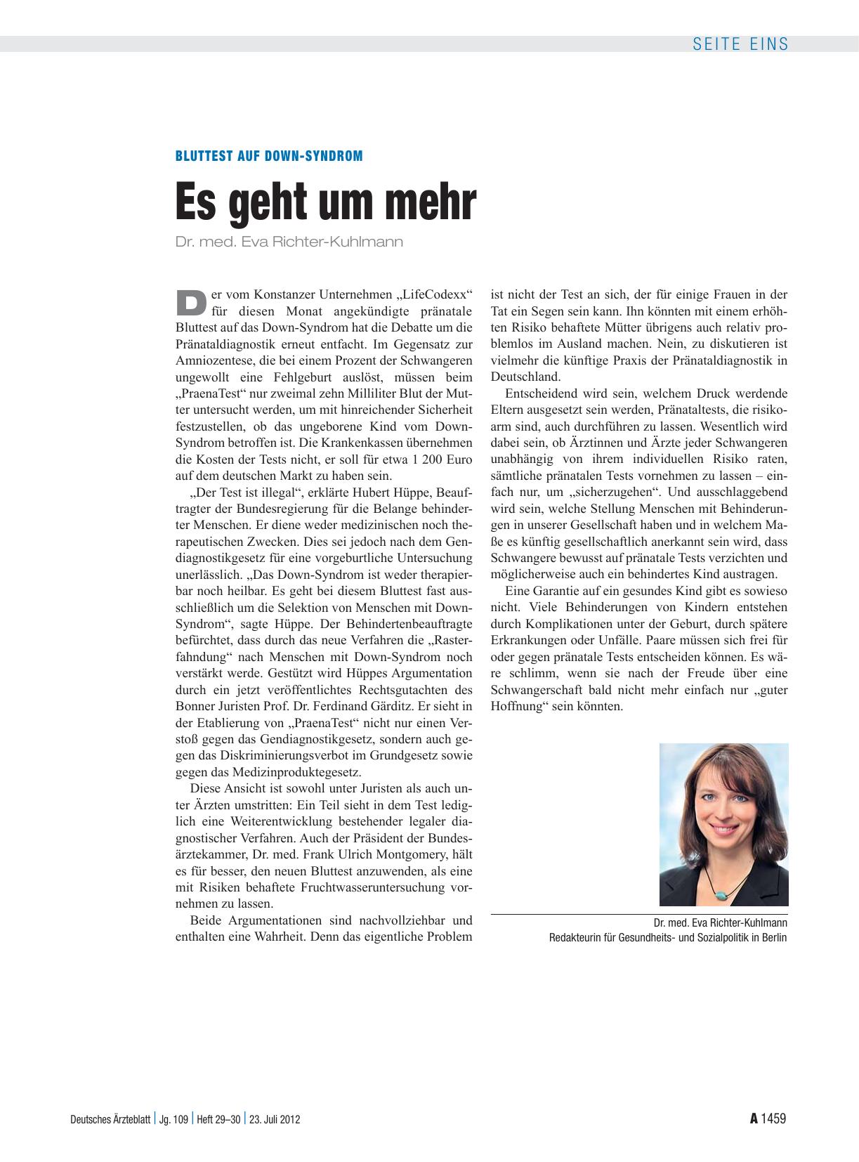 Vorschauseite 1: Bluttest auf Down-Syndrom: Es geht um mehr