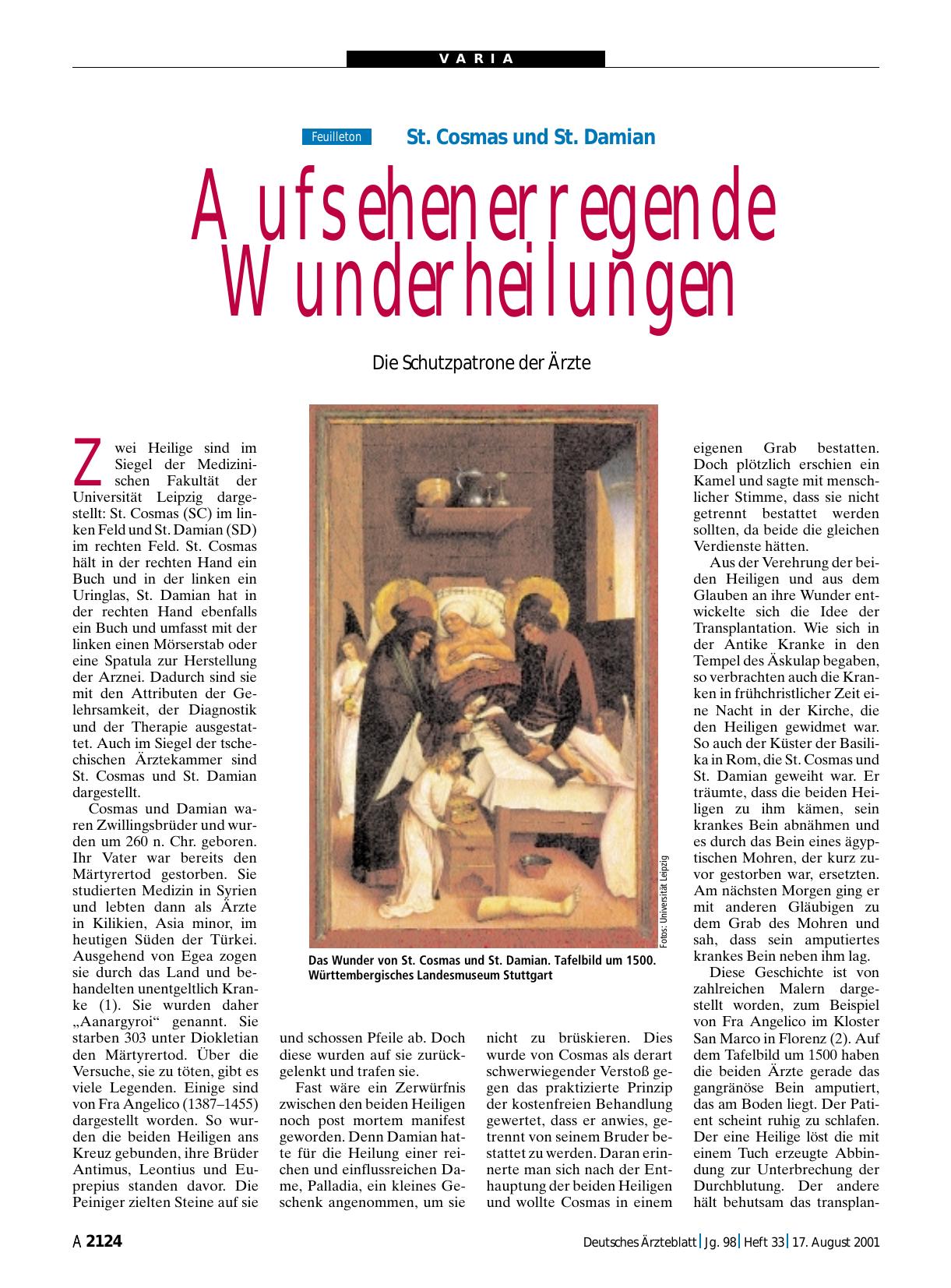 Vorschauseite 1: St. Cosmas und St. Damian: Aufsehenerregende Wunderheilungen