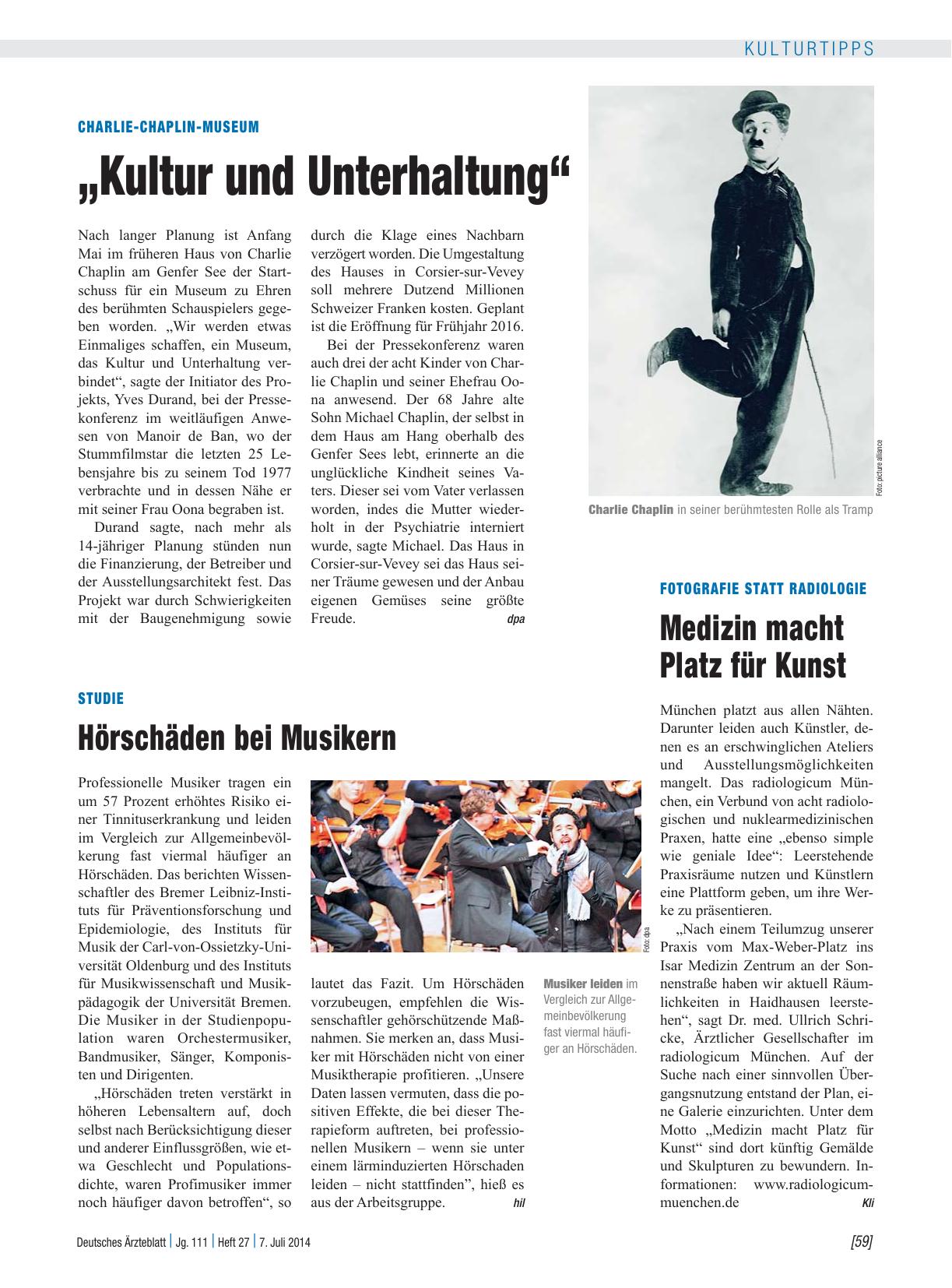 Vorschauseite 1: Charlie-Chaplin-Museum: „Kultur und Unterhaltung“