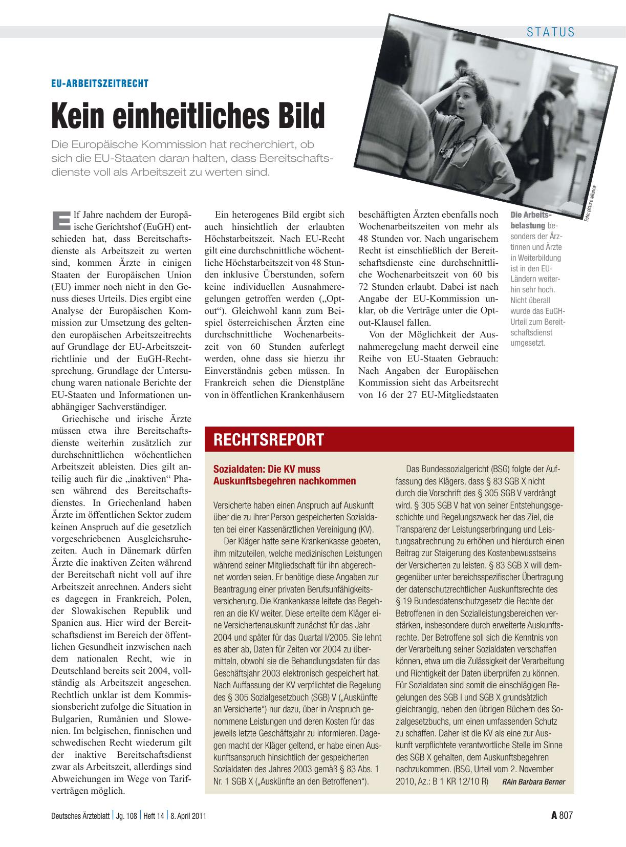 Vorschauseite 1: EU-Arbeitszeitrecht: Kein einheitliches Bild