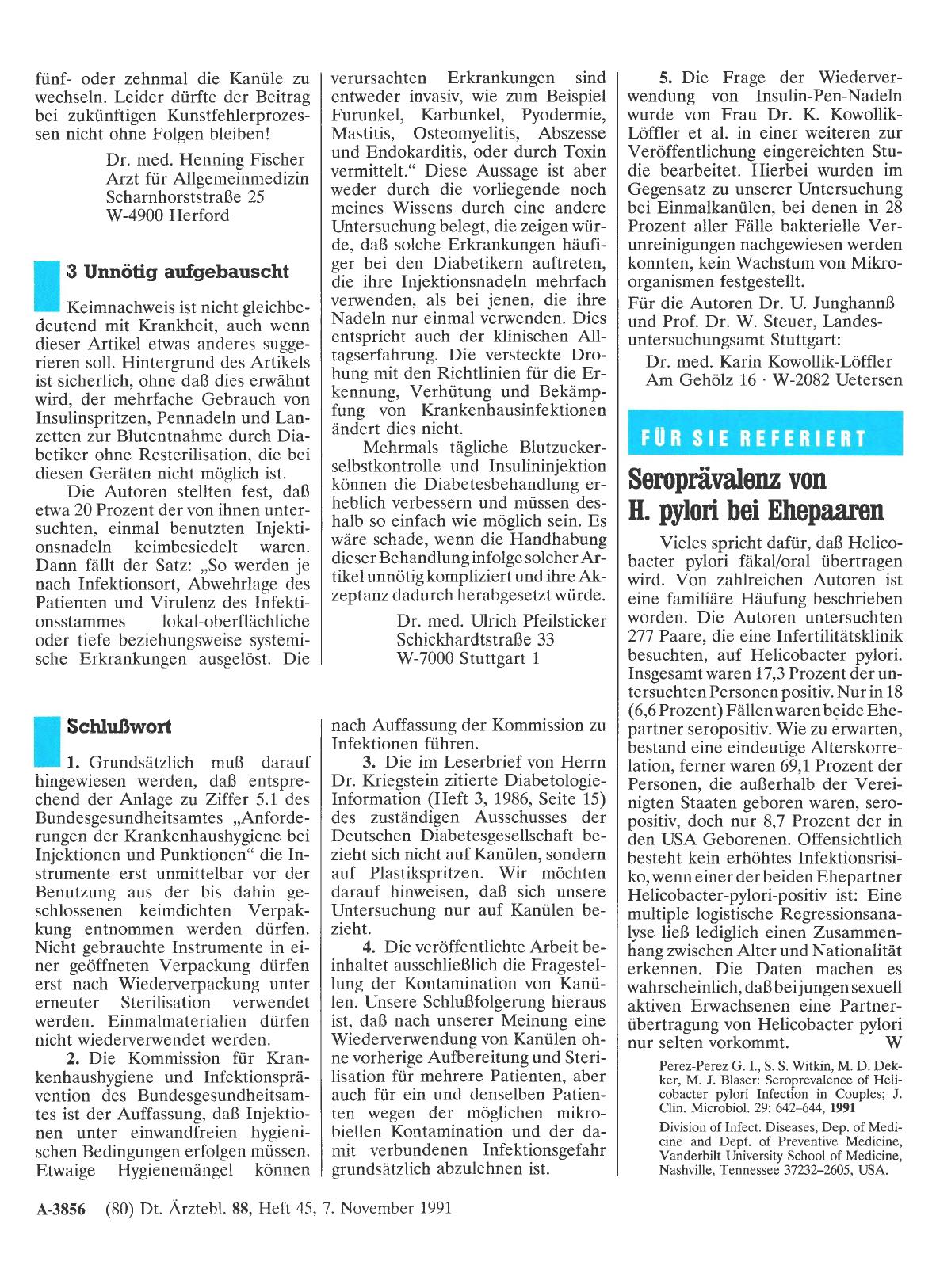 Vorschauseite 1: Seroprävalenz von H. pylori bei Ehepaaren