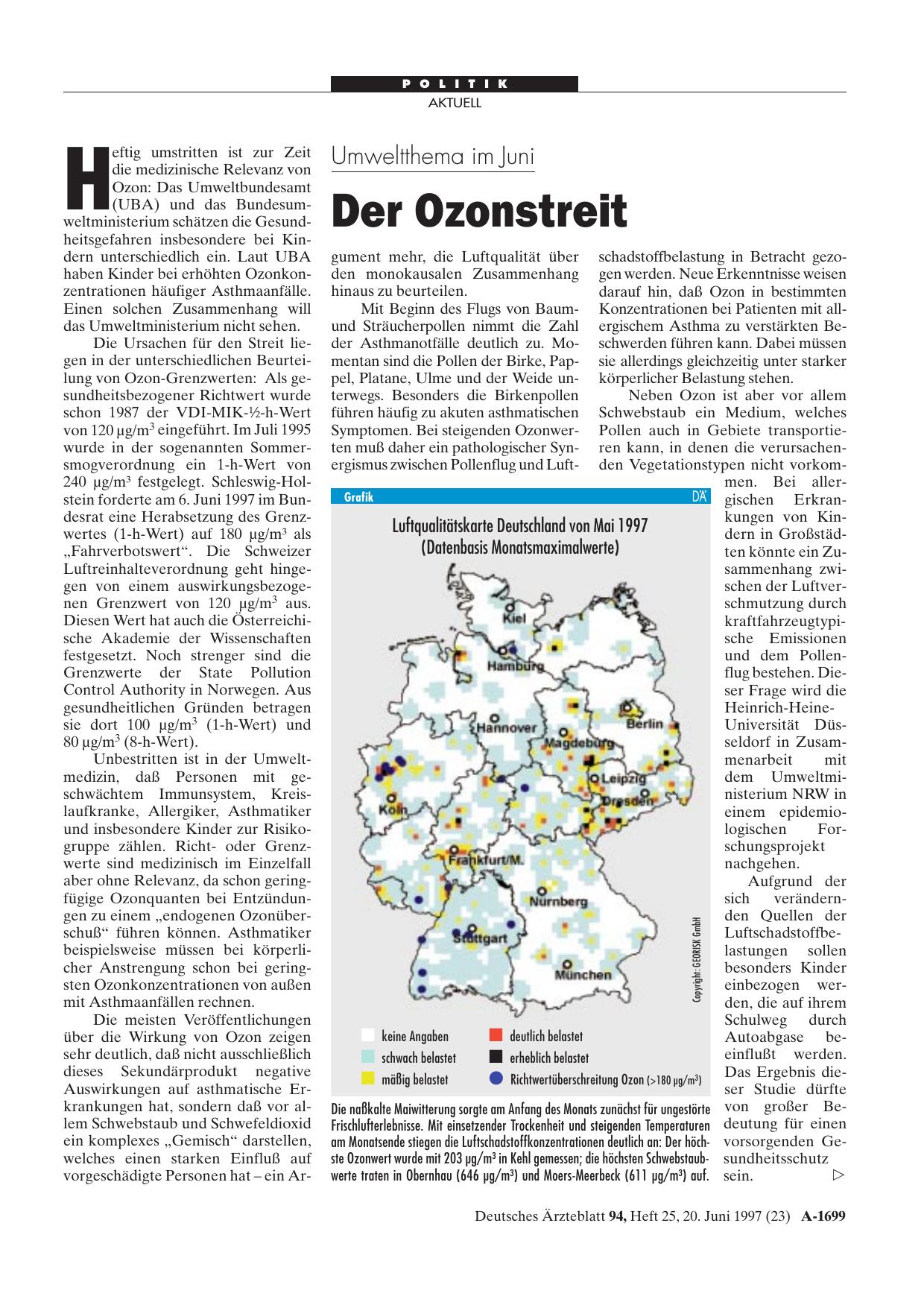 Vorschauseite 1: Umweltthema im Juni: Der Ozonstreit