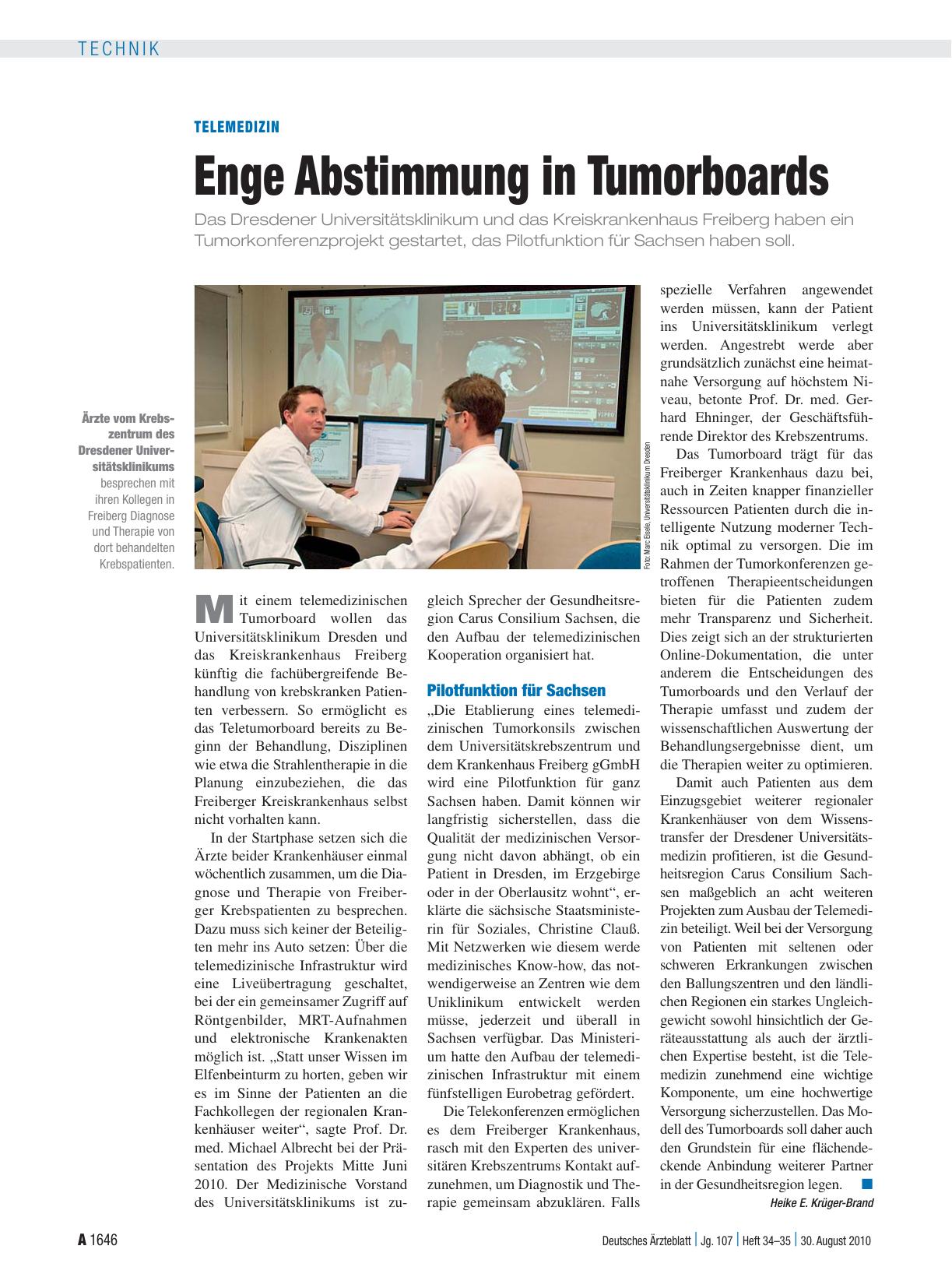 Vorschauseite 1: Telemedizin: Enge Abstimmung in Tumorboards