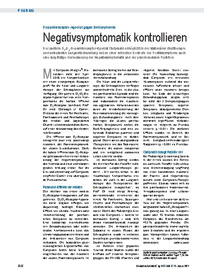 Vorschauseite 1: Dopaminrezeptor-Agonist gegen Schizophrenie: Negativsymptomatik kontrollieren