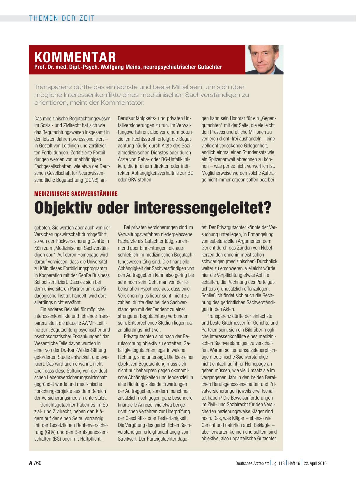 Vorschauseite 1: Medizinische Sachverständige: Objektiv oder interessengeleitet?