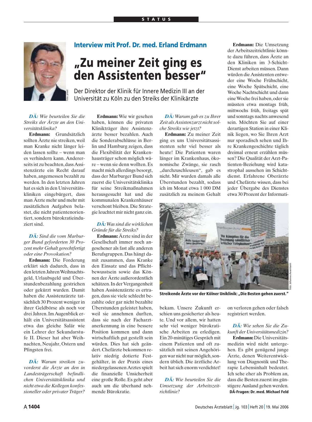 Vorschauseite 1: Interview mit Prof. Dr. med. Erland Erdmann: „Zu meiner Zeit ging es den Assistenten besser“