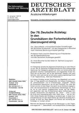 Vorschauseite 1: Der 76. Deutsche Ärztetag: In den Grundsätzen der Fortentwicklung überzeugend einig