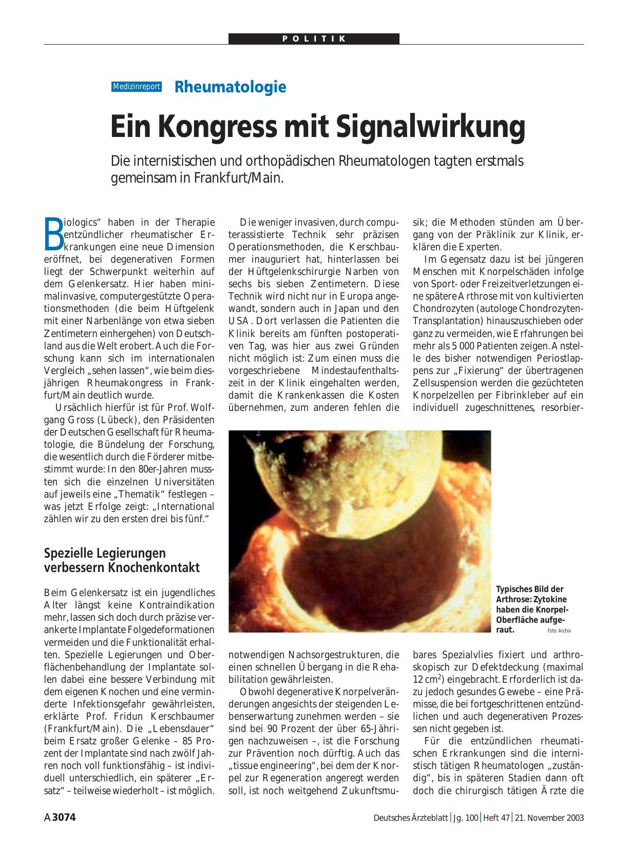 Vorschauseite 1: Rheumatologie: Ein Kongress mit Signalwirkung