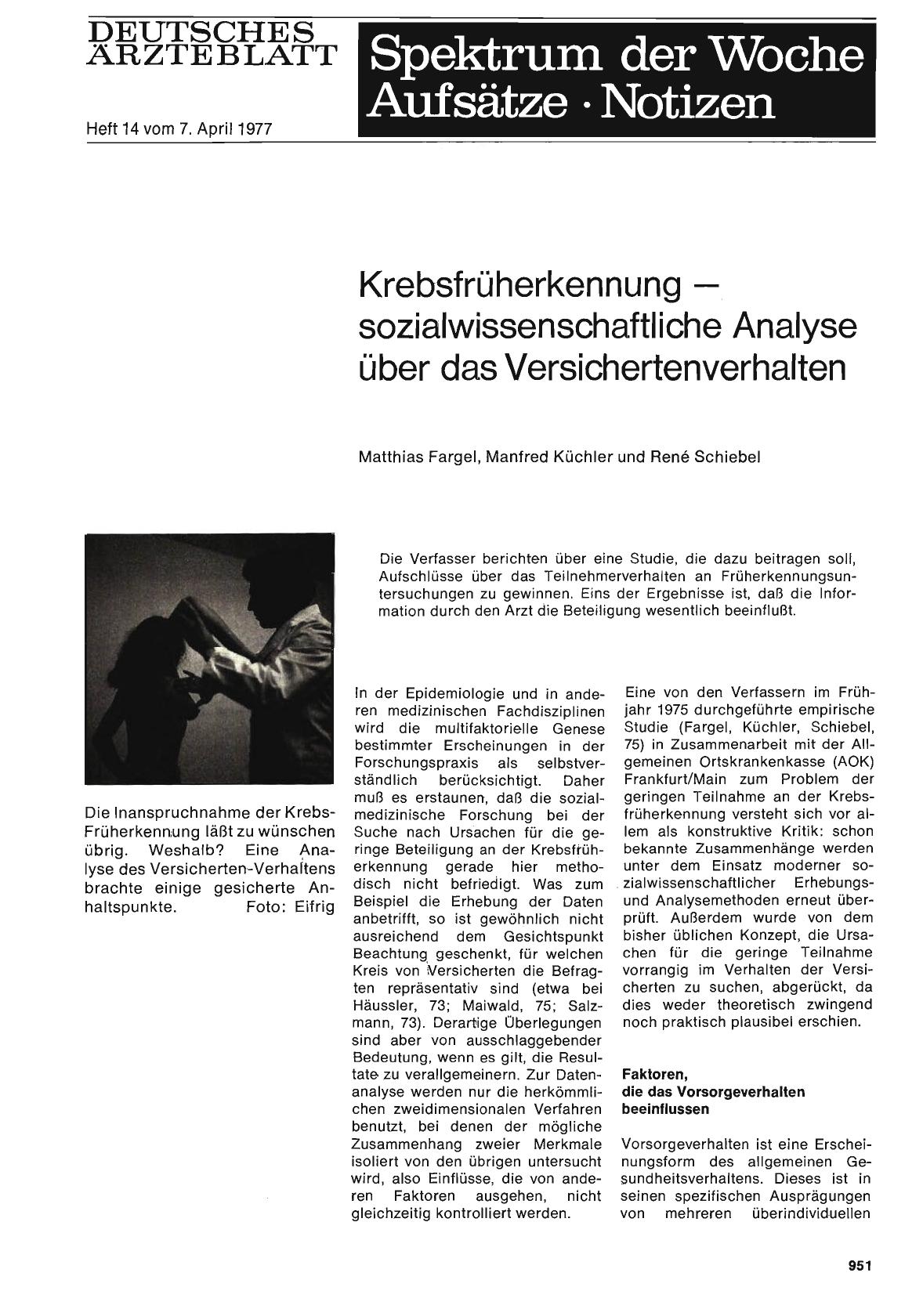 Vorschauseite 1: Krebsfrüherkennung — sozialwissenschaftliche Analyse über das Versichertenverhalten
