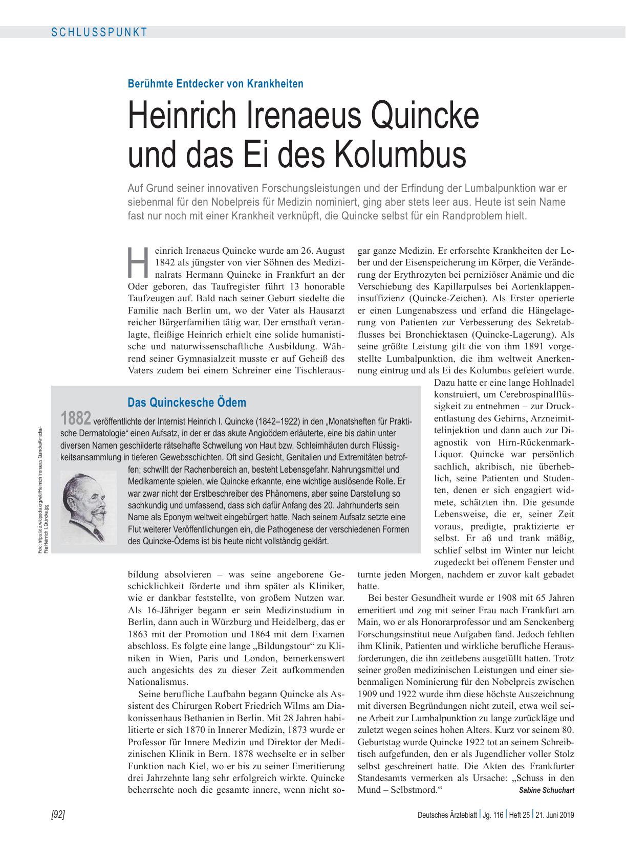 Vorschauseite 1: Berühmte Entdecker von Krankheiten: Heinrich Irenaeus Quincke und das Ei des Kolumbus