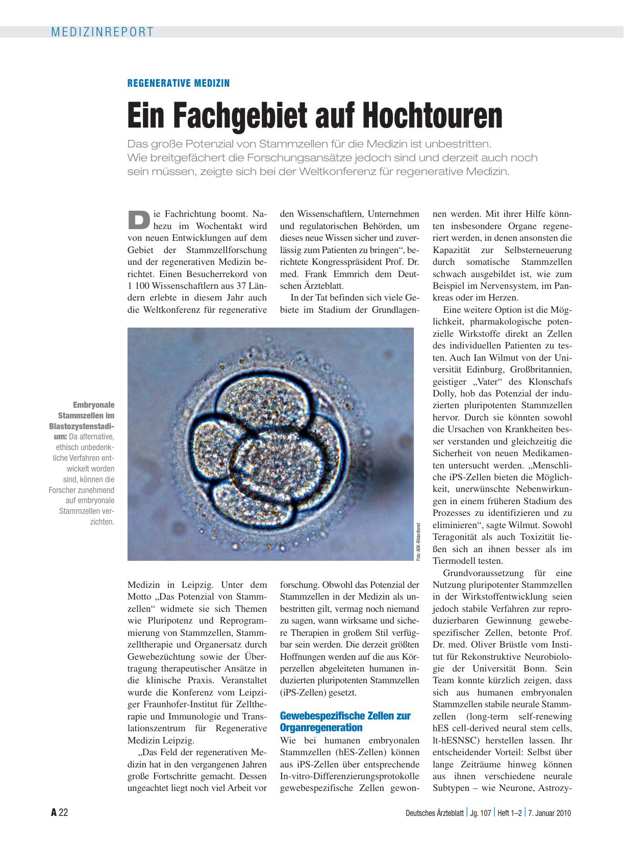 Vorschauseite 1: Regenerative Medizin: Ein Fachgebiet auf Hochtouren