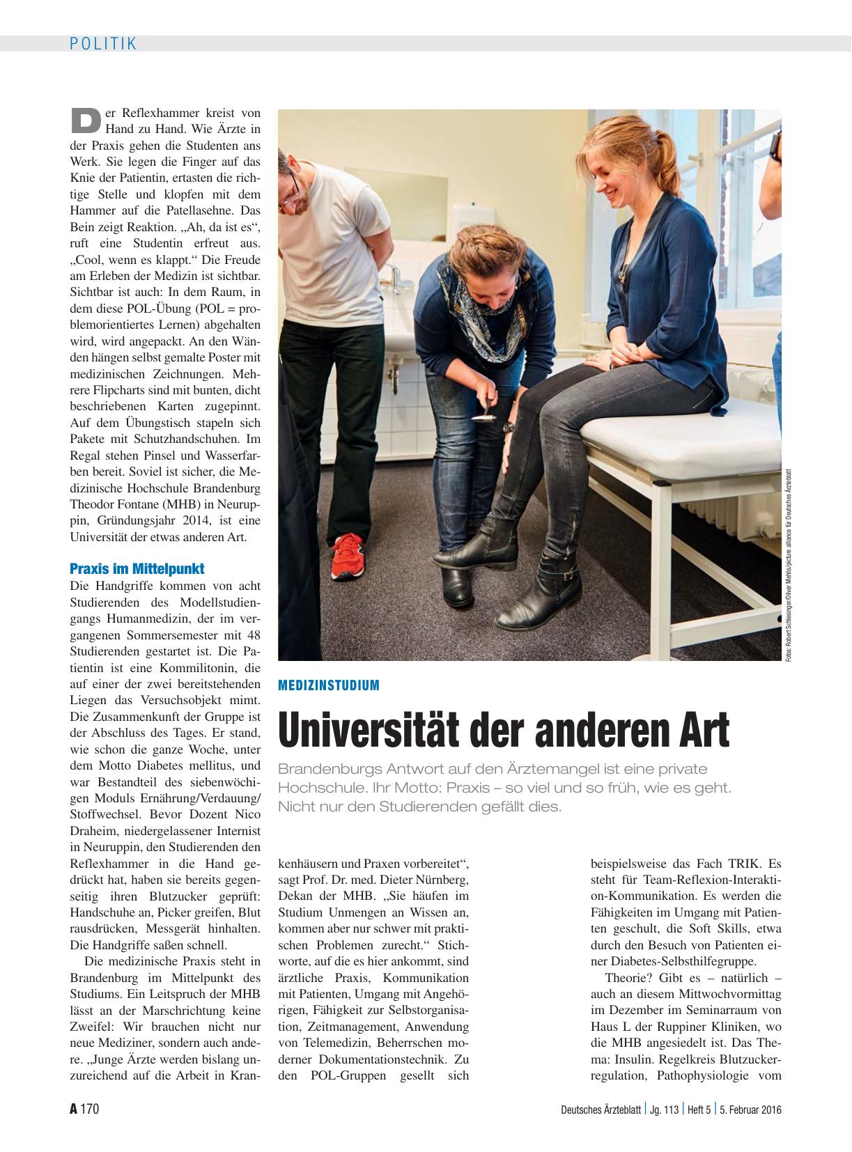 Vorschauseite 1: Medizinstudium: Universität der anderen Art