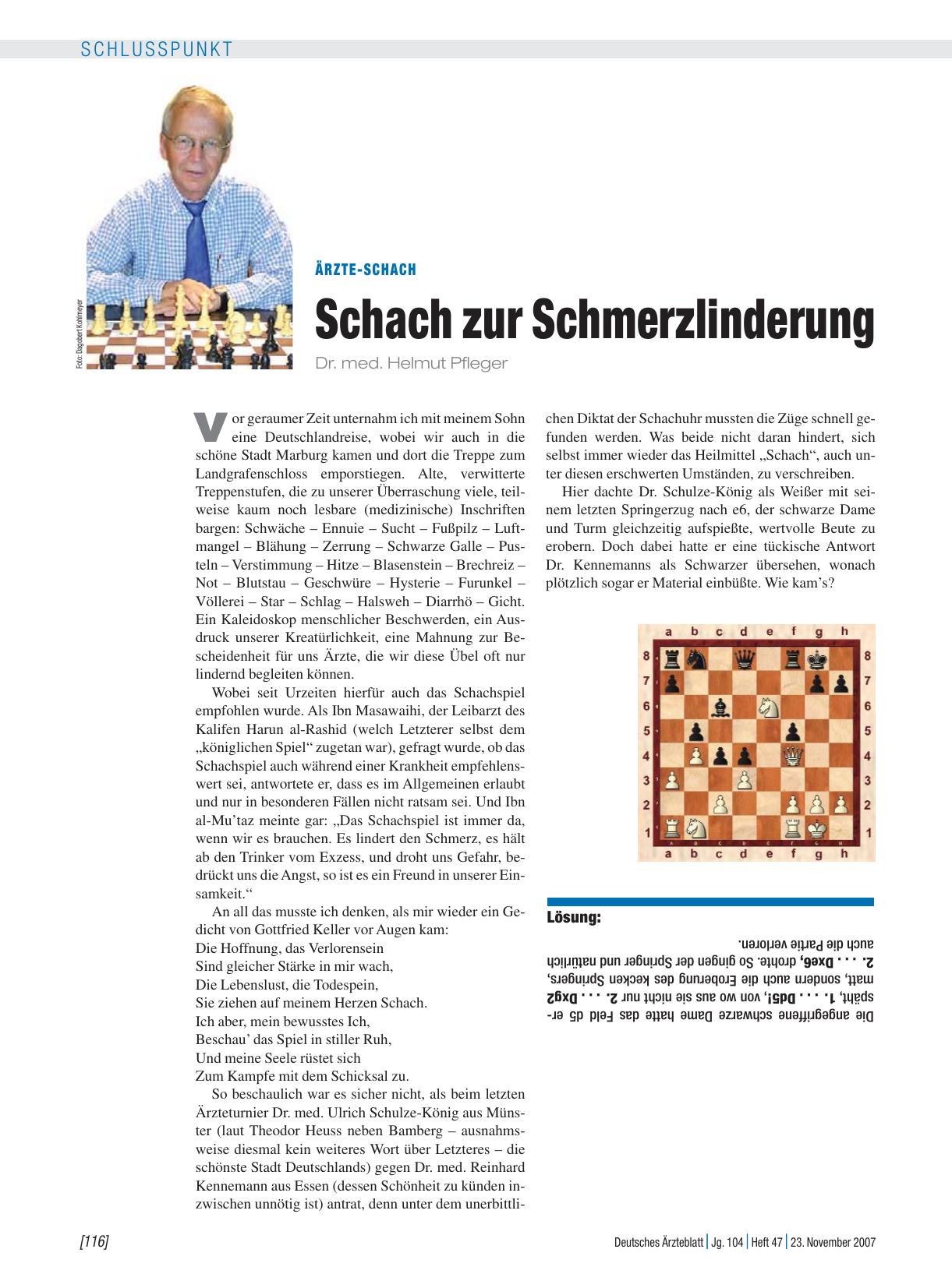 Vorschauseite 1: Ärzte-Schach: Schach zur Schmerzlinderung