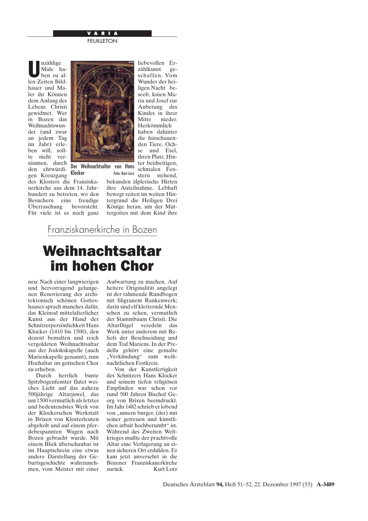 Vorschauseite 1: Franziskanerkirche in Bozen: Weihnachtsaltar im hohen Chor