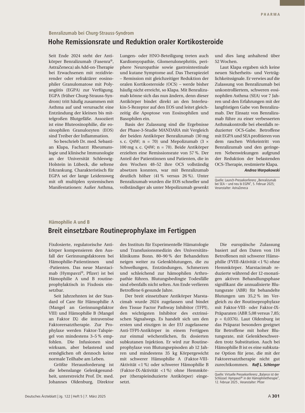 Vorschauseite 1: Hämophilie A und B: Breit einsetzbare Routineprophylaxe im Fertigpen