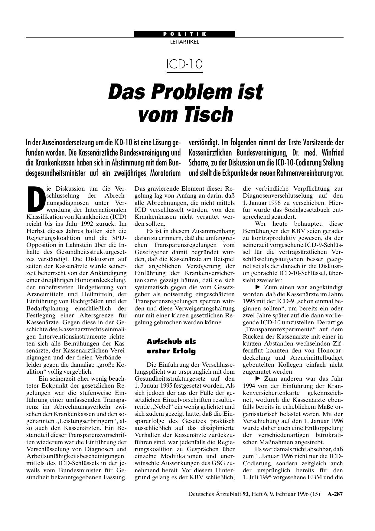Vorschauseite 1: ICD-10: Das Problem ist vom Tisch